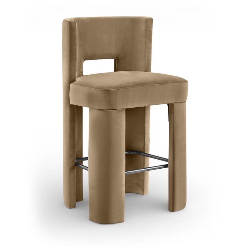 Meridian Furniture Zuno Beige Velvet Performance Fabric Bar Stool (Set of 2)