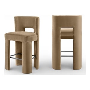 Meridian Furniture Zuno Beige Velvet Performance Fabric Bar Stool (Set of 2)