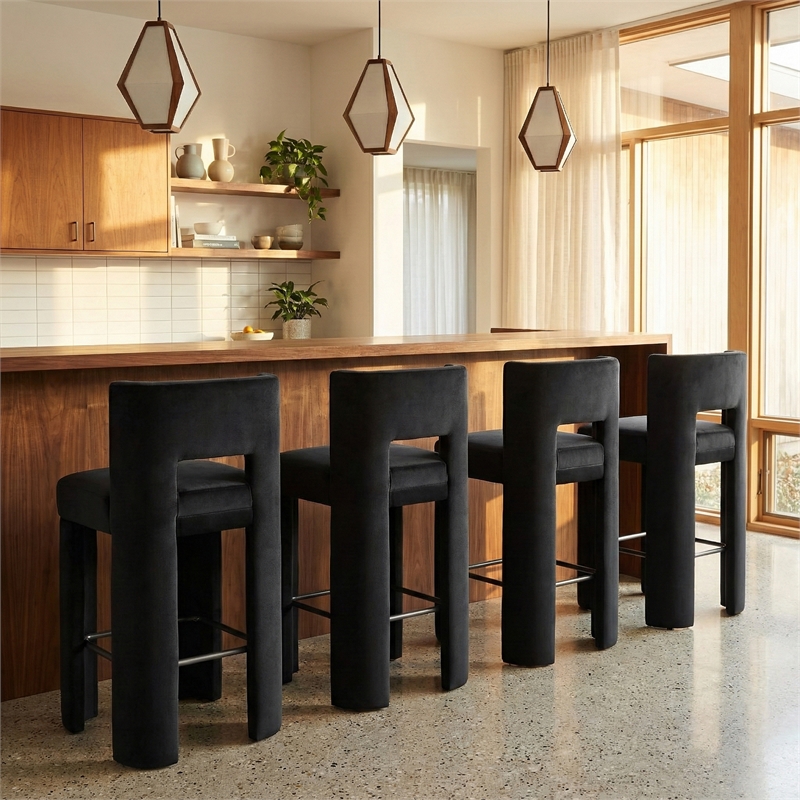 Meridian Furniture Zuno Black Velvet Performance Fabric Bar Stool (Set of 2)