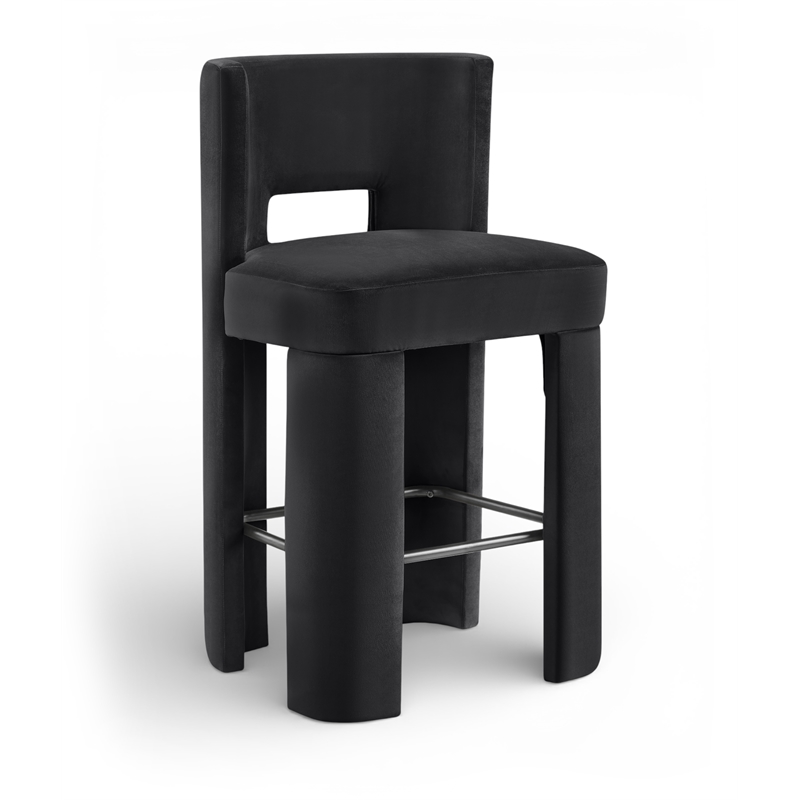 Meridian Furniture Zuno Black Velvet Performance Fabric Bar Stool (Set of 2)