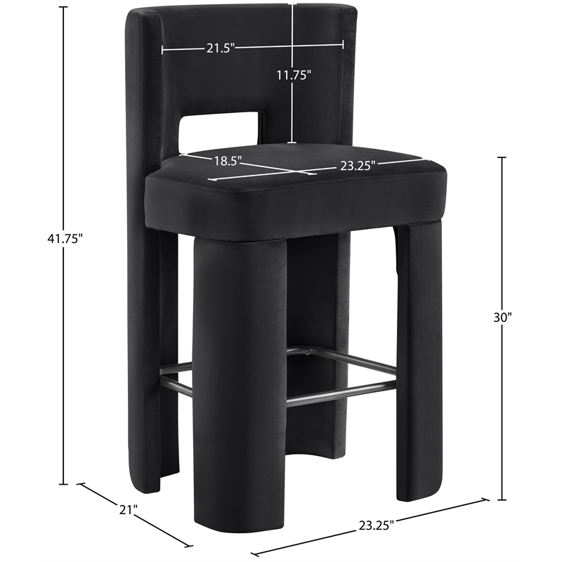 Meridian Furniture Zuno Black Velvet Performance Fabric Bar Stool (Set of 2)