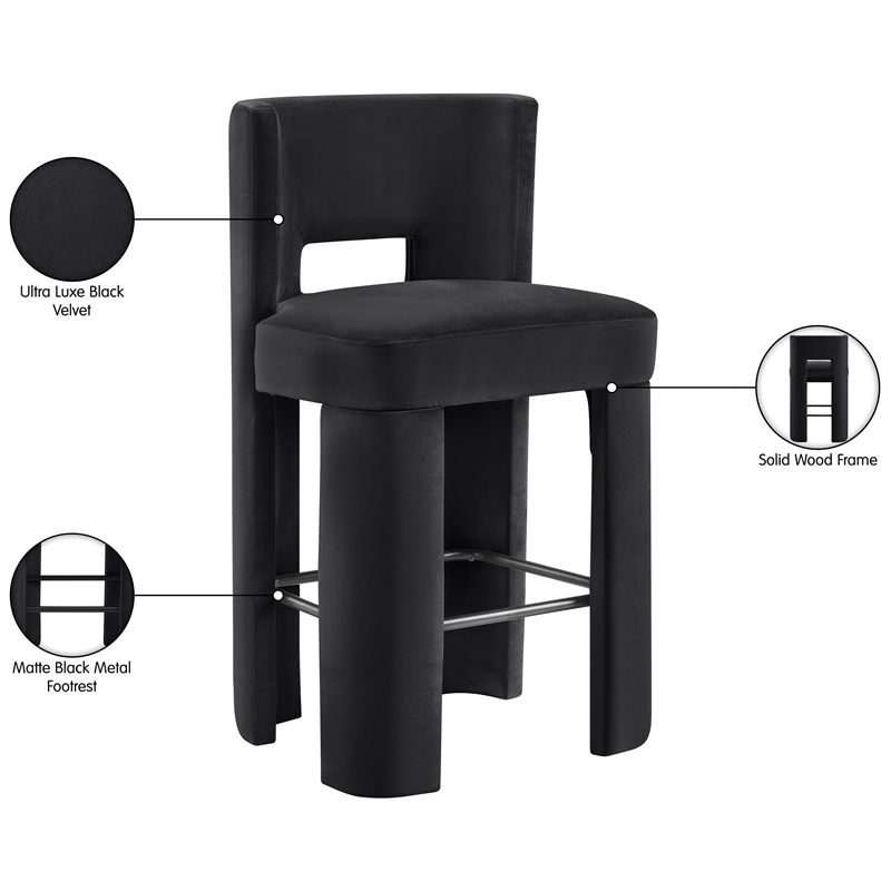 Meridian Furniture Zuno Black Velvet Performance Fabric Bar Stool (Set of 2)