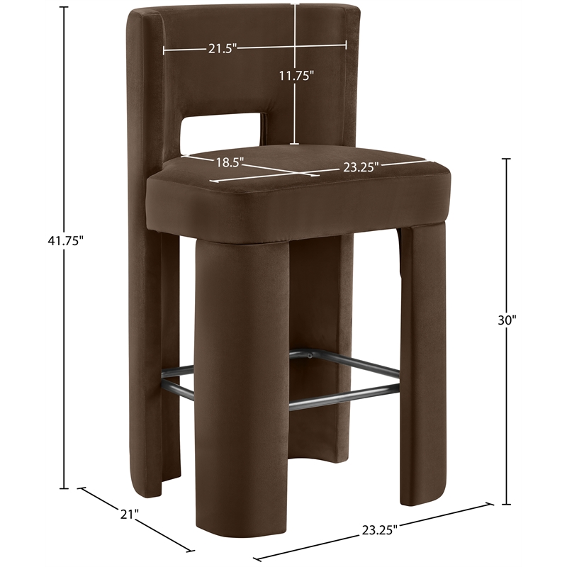 Meridian Furniture Zuno Brown Velvet Performance Fabric Bar Stool (Set of 2)