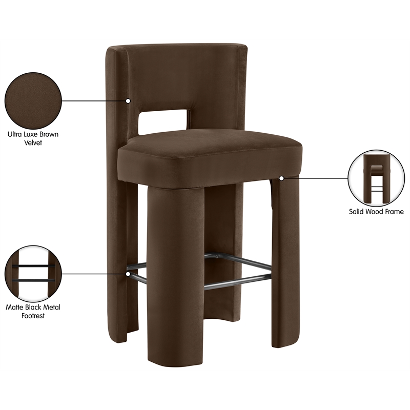 Meridian Furniture Zuno Brown Velvet Performance Fabric Bar Stool (Set of 2)