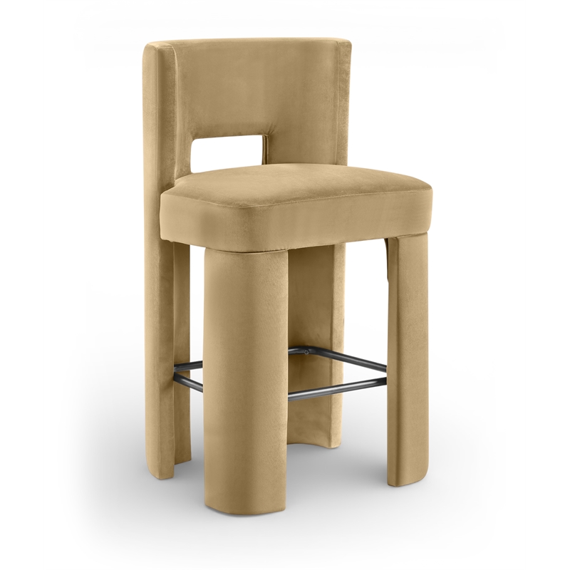 Meridian Furniture Zuno Camel Velvet Performance Fabric Bar Stool (Set of 2)