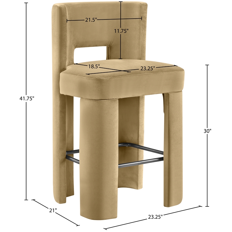 Meridian Furniture Zuno Camel Velvet Performance Fabric Bar Stool (Set of 2)