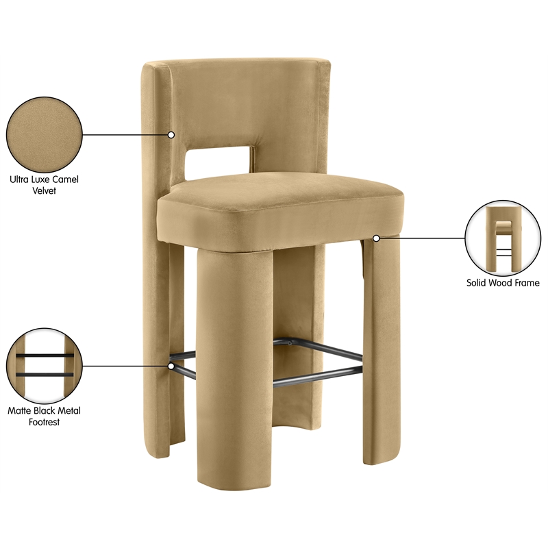 Meridian Furniture Zuno Camel Velvet Performance Fabric Bar Stool (Set of 2)