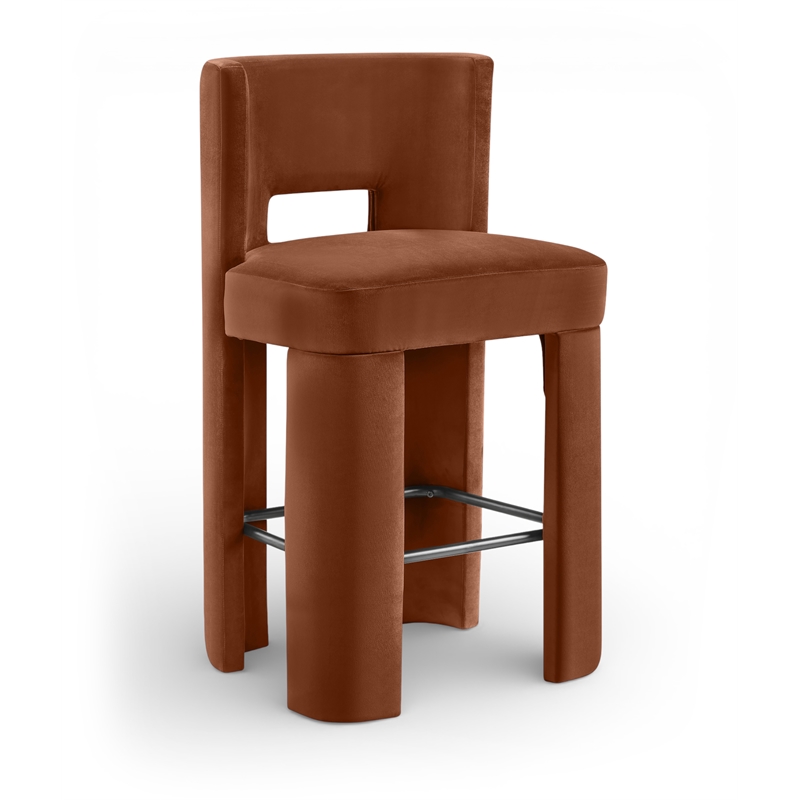 Meridian Furniture Zuno Cognac Velvet Performance Fabric Bar Stool (Set of 2)