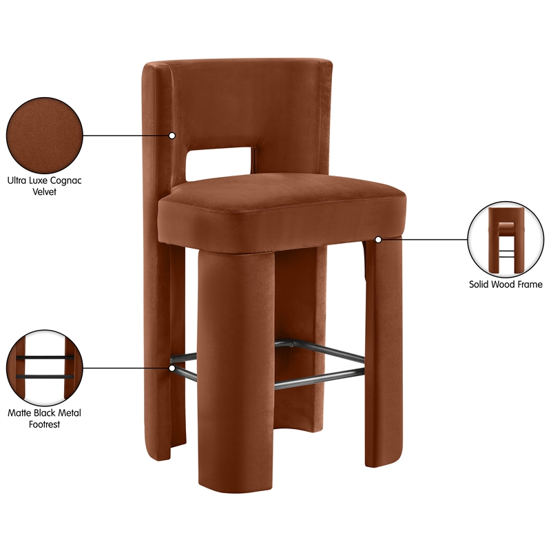 Meridian Furniture Zuno Cognac Velvet Performance Fabric Bar Stool (Set of 2)