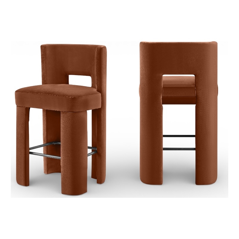 Meridian Furniture Zuno Cognac Velvet Performance Fabric Bar Stool (Set of 2)