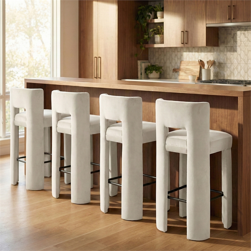 Meridian Furniture Zuno Cream Velvet Performance Fabric Bar Stool (Set of 2)