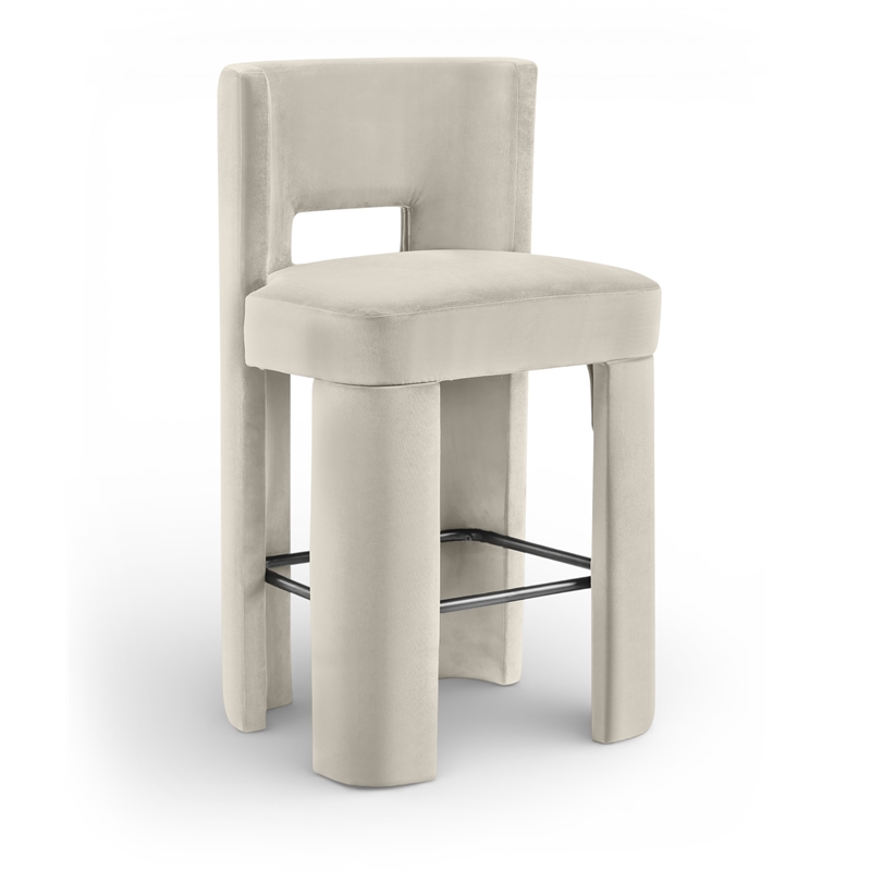 Meridian Furniture Zuno Cream Velvet Performance Fabric Bar Stool (Set of 2)