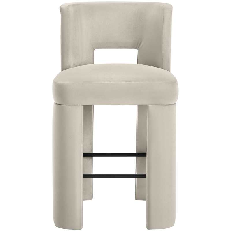 Meridian Furniture Zuno Cream Velvet Performance Fabric Bar Stool (Set of 2)