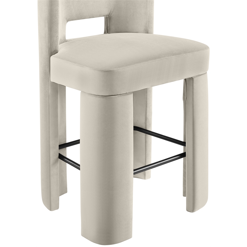 Meridian Furniture Zuno Cream Velvet Performance Fabric Bar Stool (Set of 2)