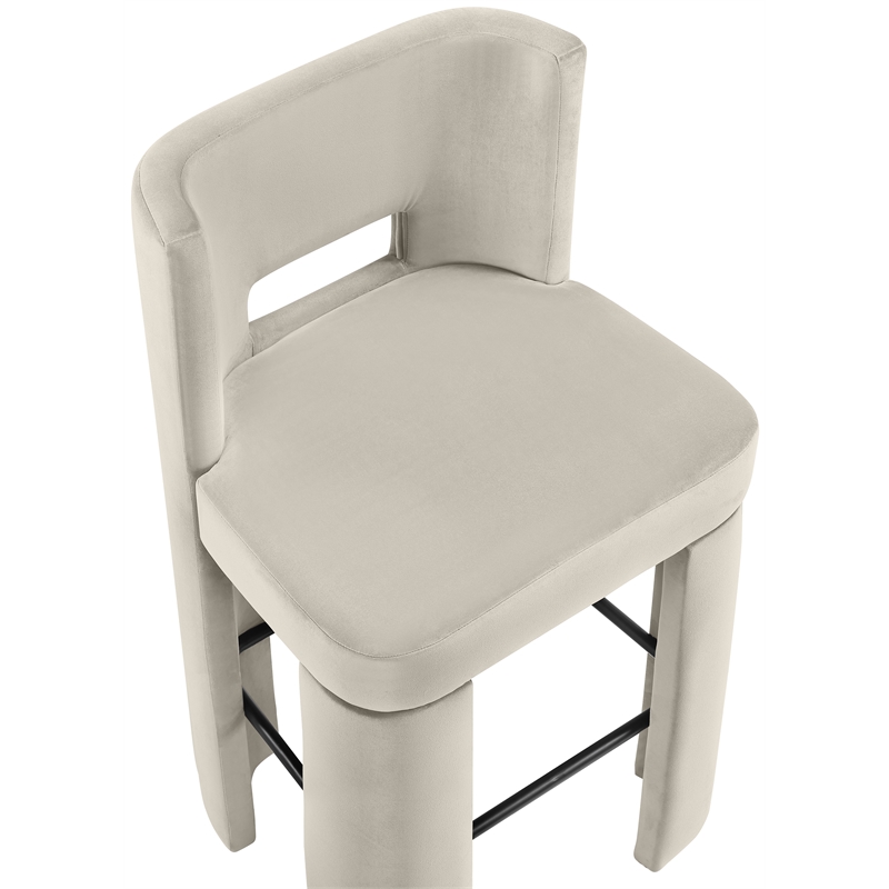 Meridian Furniture Zuno Cream Velvet Performance Fabric Bar Stool (Set of 2)