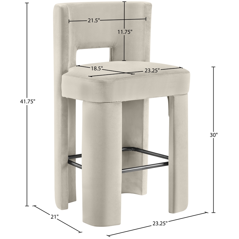 Meridian Furniture Zuno Cream Velvet Performance Fabric Bar Stool (Set of 2)
