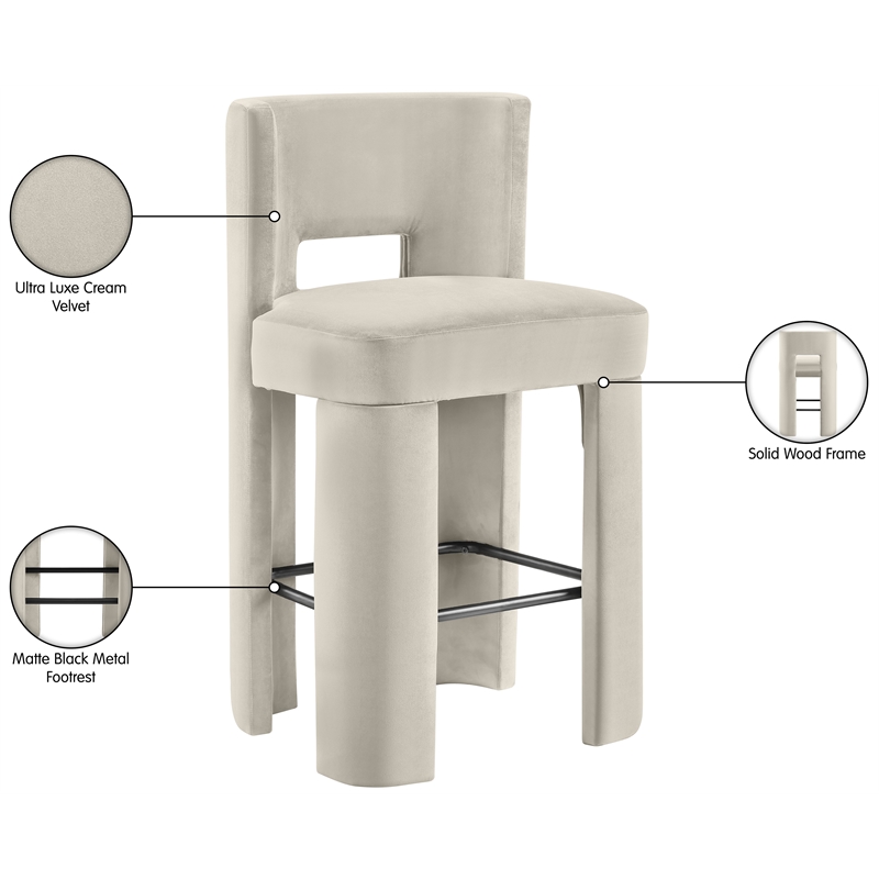 Meridian Furniture Zuno Cream Velvet Performance Fabric Bar Stool (Set of 2)