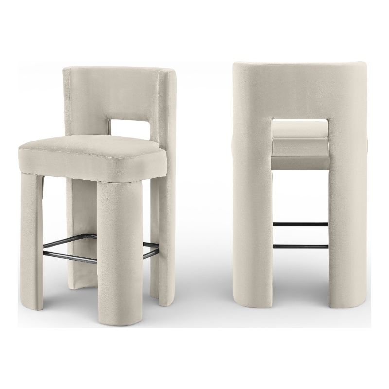 Meridian Furniture Zuno Cream Velvet Performance Fabric Bar Stool (Set of 2)