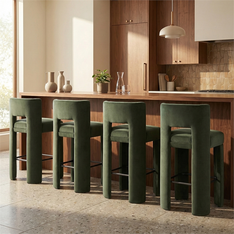 Meridian Furniture Zuno Green Velvet Performance Fabric Bar Stool (Set of 2)