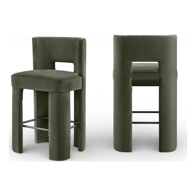 Meridian Furniture Zuno Green Velvet Performance Fabric Bar Stool (Set of 2)