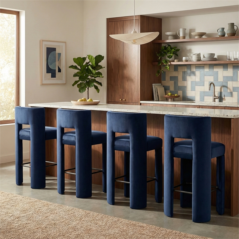 Meridian Furniture Zuno Navy Velvet Performance Fabric Bar Stool (Set of 2)