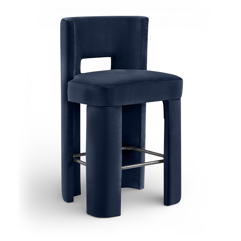 Meridian Furniture Zuno Navy Velvet Performance Fabric Bar Stool (Set of 2)