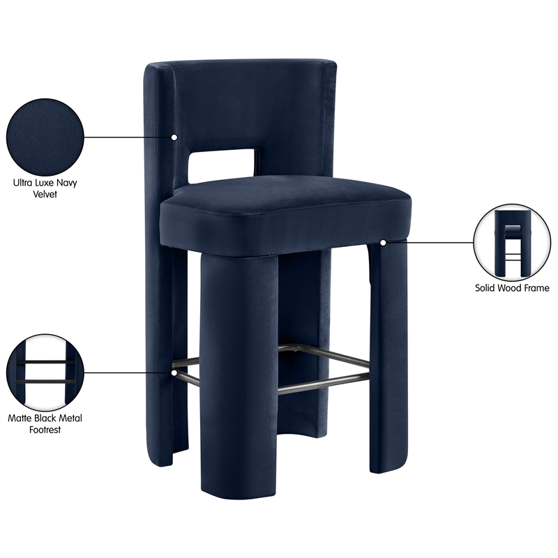 Meridian Furniture Zuno Navy Velvet Performance Fabric Bar Stool (Set of 2)