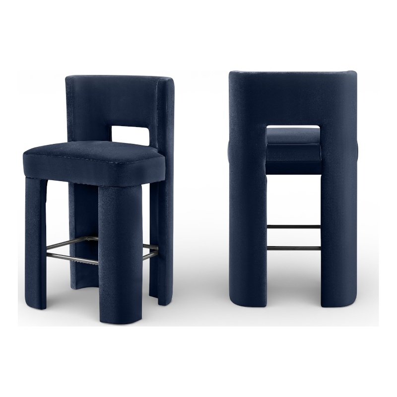 Meridian Furniture Zuno Navy Velvet Performance Fabric Bar Stool (Set of 2)