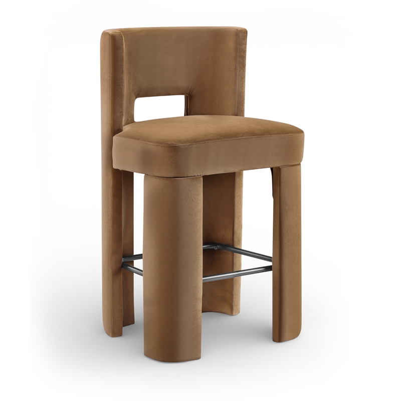 Meridian Furniture Zuno Saddle Velvet Performance Fabric Bar Stool (Set of 2)