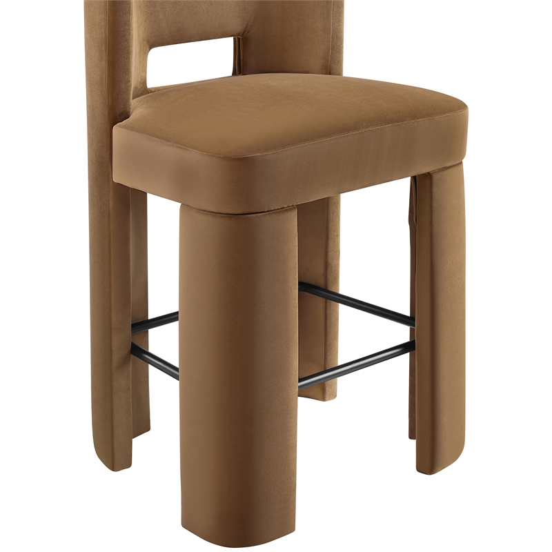 Meridian Furniture Zuno Saddle Velvet Performance Fabric Bar Stool (Set of 2)