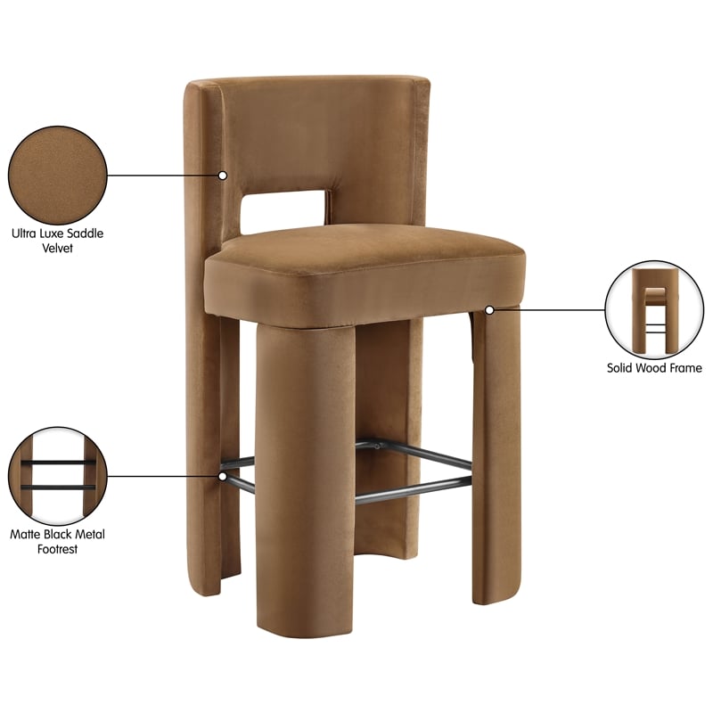 Meridian Furniture Zuno Saddle Velvet Performance Fabric Bar Stool (Set of 2)