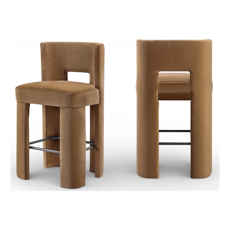 Meridian Furniture Zuno Saddle Velvet Performance Fabric Bar Stool (Set of 2)