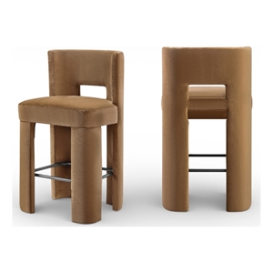 Meridian Furniture Zuno Saddle Velvet Performance Fabric Bar Stool (Set of 2)