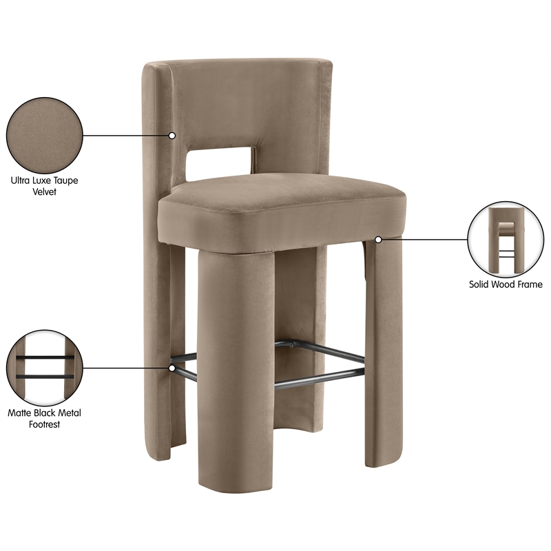 Meridian Furniture Zuno Taupe Velvet Performance Fabric Bar Stool (Set of 2)