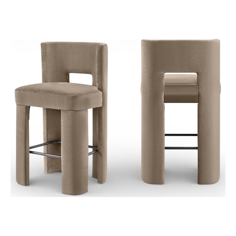 Meridian Furniture Zuno Taupe Velvet Performance Fabric Bar Stool (Set of 2)