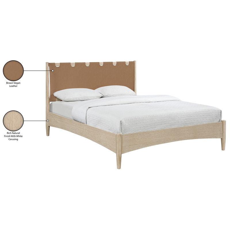 Meridian Furniture Santos Brown Vegan Leather Headboard And Wood Full Bed