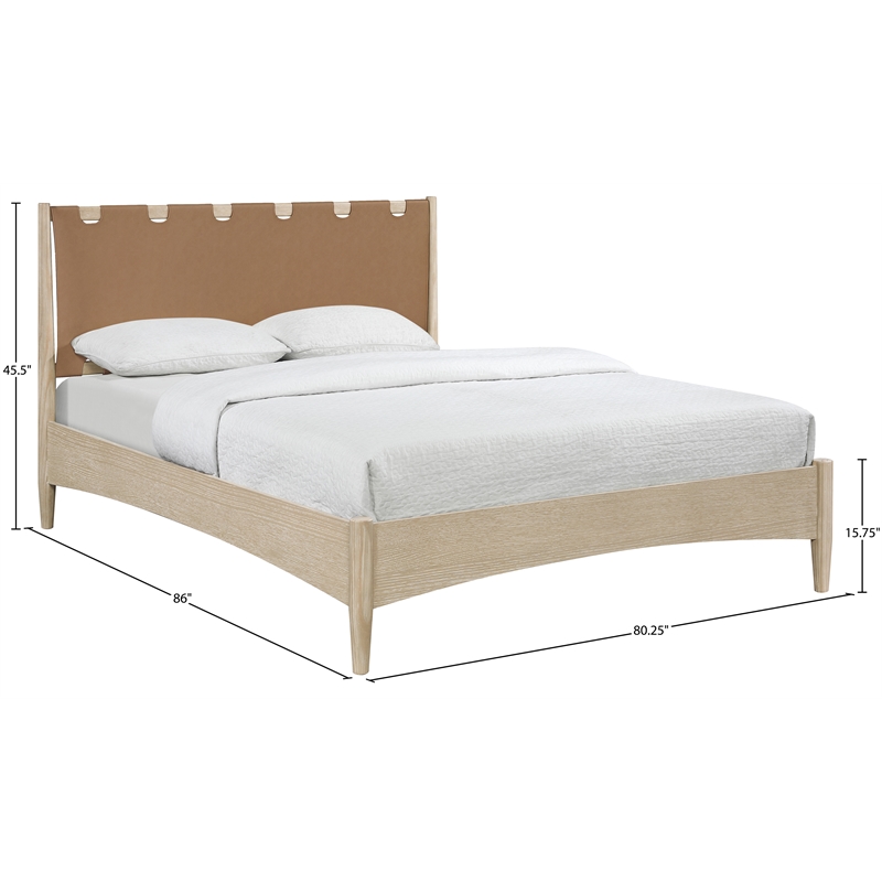 Meridian Furniture Santos Brown Vegan Leather Headboard And Wood King Bed