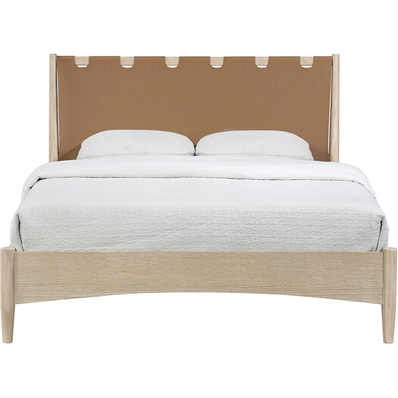 Meridian Furniture Santos Brown Vegan Leather Headboard And Wood King Bed