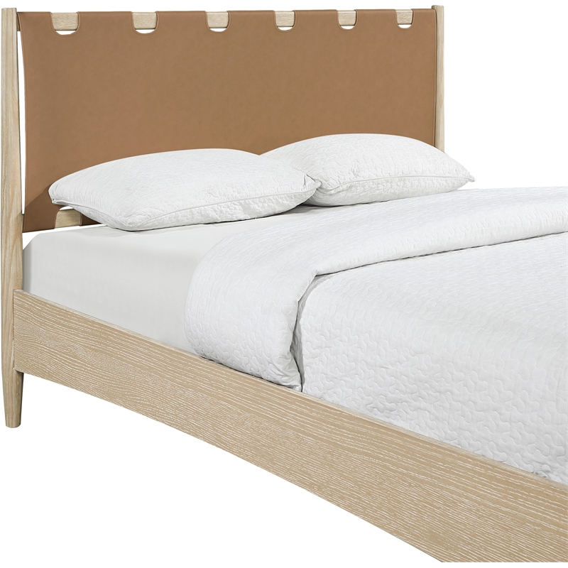 Meridian Furniture Santos Brown Vegan Leather Headboard And Wood King Bed