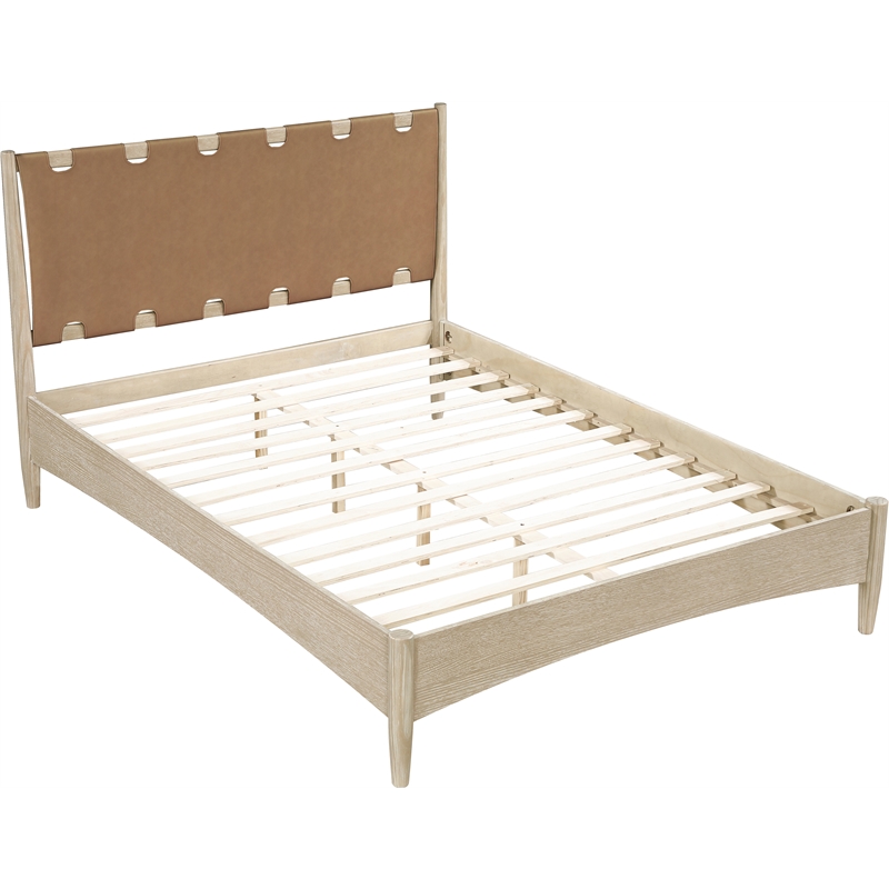 Meridian Furniture Santos Brown Vegan Leather Headboard And Wood King Bed