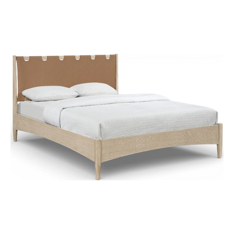 Meridian Furniture Santos Brown Vegan Leather Headboard And Wood Queen Bed