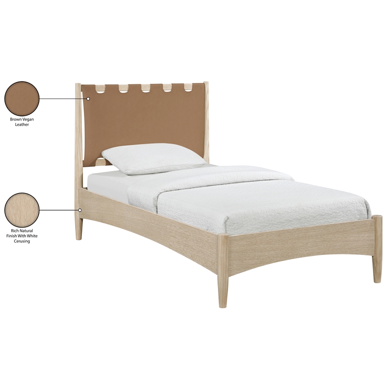 Meridian Furniture Santos Brown Vegan Leather Headboard And Wood Twin Bed