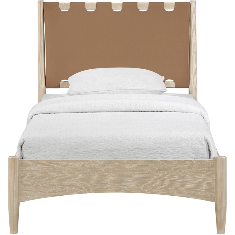 Meridian Furniture Santos Brown Vegan Leather Headboard And Wood Twin Bed
