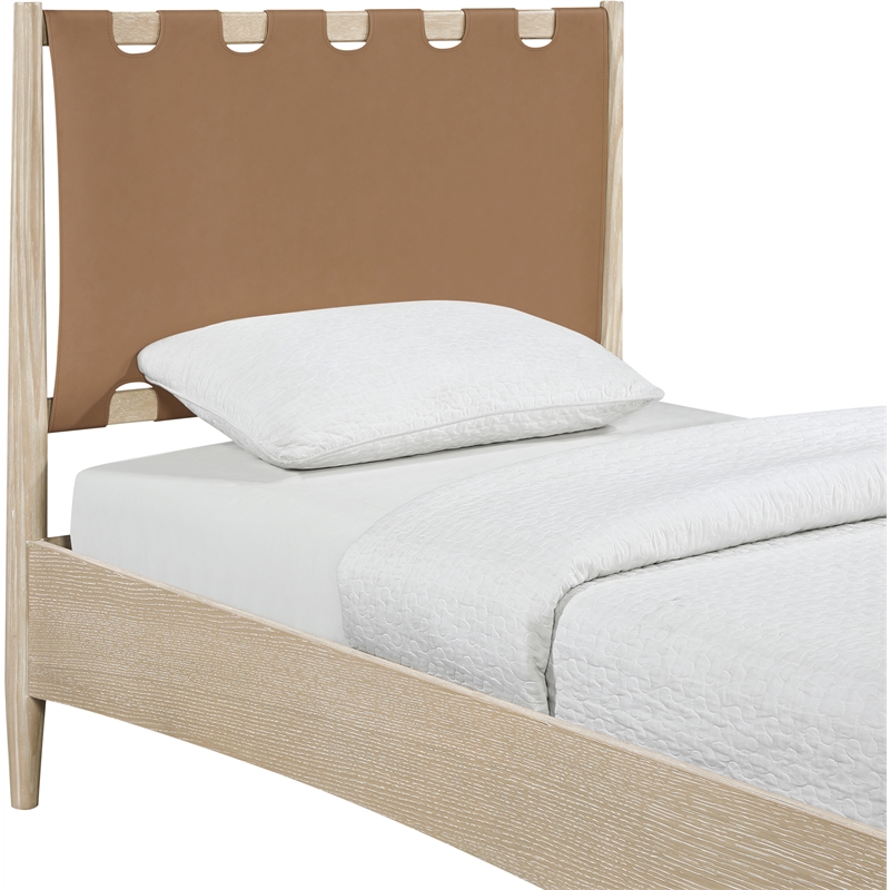 Meridian Furniture Santos Brown Vegan Leather Headboard And Wood Twin Bed