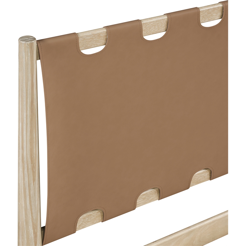 Meridian Furniture Santos Brown Vegan Leather Headboard And Wood Twin Bed