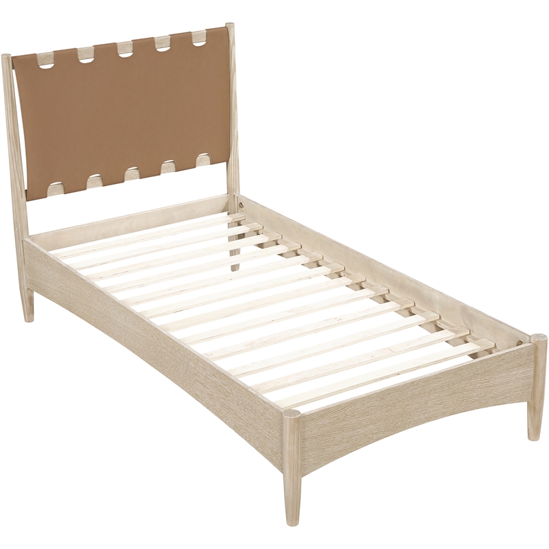 Meridian Furniture Santos Brown Vegan Leather Headboard And Wood Twin Bed
