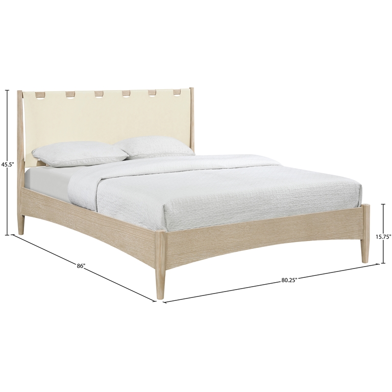 Meridian Furniture Santos Cream Vegan Leather Headboard And Wood King Bed