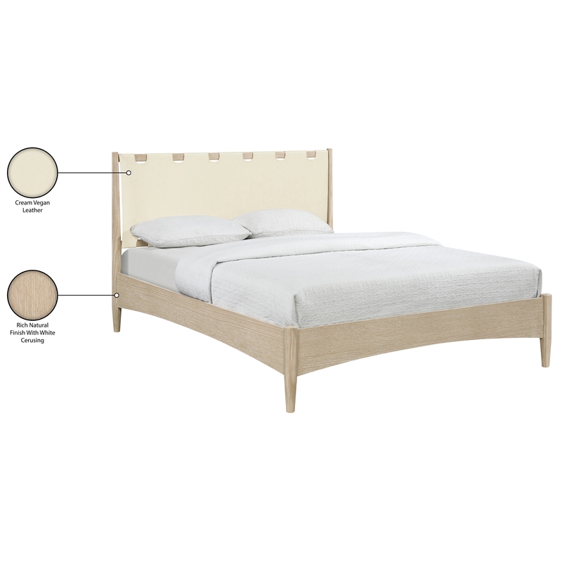 Meridian Furniture Santos Cream Vegan Leather Headboard And Wood King Bed