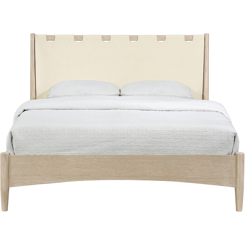 Meridian Furniture Santos Cream Vegan Leather Headboard And Wood King Bed