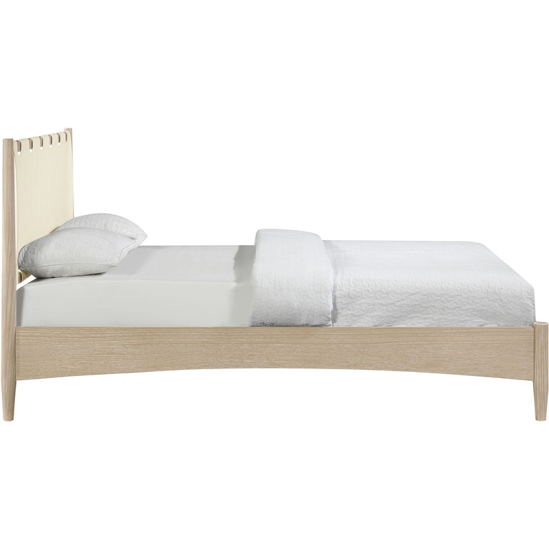 Meridian Furniture Santos Cream Vegan Leather Headboard And Wood King Bed